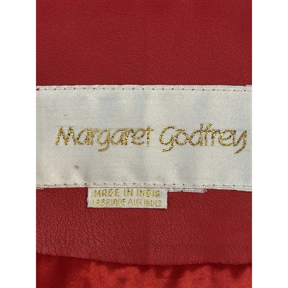Margaret Godfrey Red Leather Belted Jacket Sz L**see pictures-stain on pocket - Picture 8 of 10